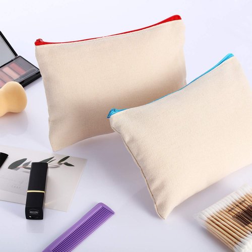 Frienda 18 Pieces Canvas Makeup Bag Multipurpose Cosmetic Bag Travel Toiletry Pouch Pen Coin Bag Blank DIY Bag with Zipper for Women Girls (L)