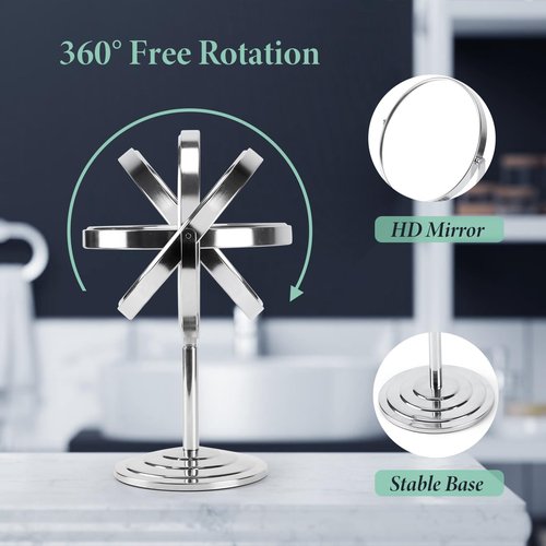 Schliersee Makeup Mirror with Magnification Set of 2, Double Sided Swivel Mirror for 1X/2X Magnification Standing Table Vanity Mirror for Dressing, Bathroom, Bedroom, 7 Inch