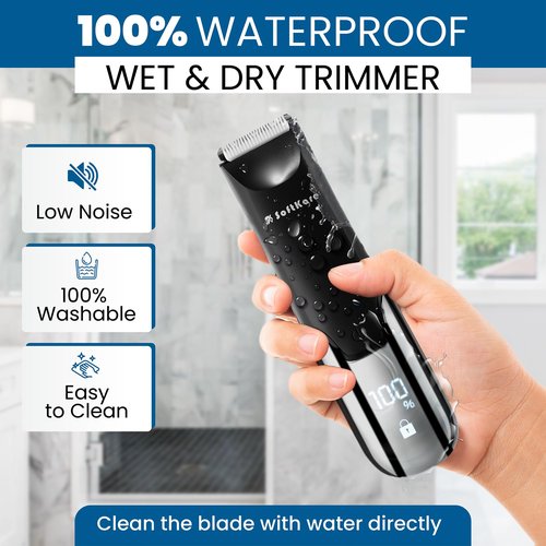Body Hair Trimmer for Men Manscape - Electric Safe Shaver Pubic Hair Groomer LED Light Ball Razor Waterproof Mens Trimmers Rechargeable Cordless Replaceable Ceramic Blade Clipper Wet/Dry Smooth