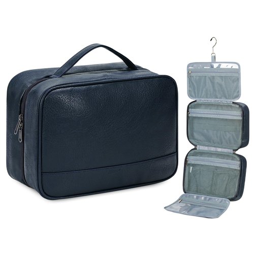 WANDF Travel Toiletry Bag for Men & Women, Dopp Kit Shaving Bag with 4 Compartments Travel Organizer Bathroom Bag(Navy Blue)