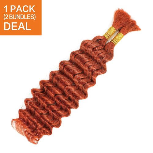 Peenoll Curly Braiding Human Hair 11A 100g 20 Inch Ginger Orange 350 Deep Wave Braiding Human Hair No Weft Brazilian Virgin Hair for Boho Braids