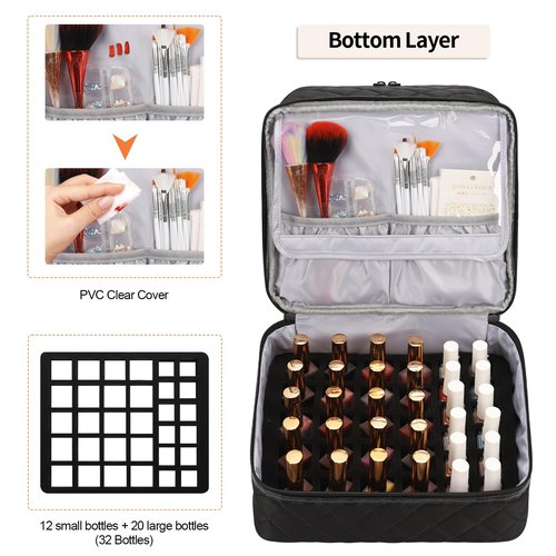 Ethereal Nail Polish Organizer Case Holds 30+ Bottles (15ml/0.5 fl.oz) Nail Lamp, Gel Polish Travel Case Bag for Nail Suppiles, Gift for Manicurist, Girls