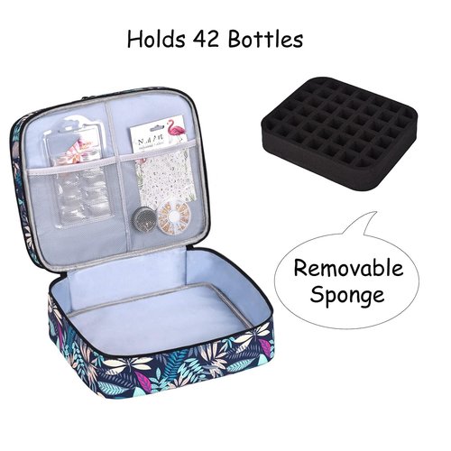 LYFFXYH Double-Layer Nail Polish Organizer, Nail Polish Storage with Handle, Nail Bag Organizer Case for Professional Manicure Kit & Travel (Leaf, 42 Bottles-Small)