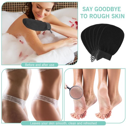 FoldTier 20 Pcs Exfoliating Glove Bulk Summer Exfoliator Mitt Body Scrubber 150d Viscose Fiber Deep Skin Korean Scrub Mitt for Spa Massage Dead Skin Remover for Men and Women(Black)