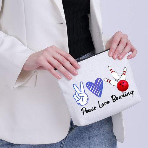 Bowling Makeup Bag Bowling Gifts Bowling Lover Gift Bowler Gifts Bowling Player Gifts Bowling Ball Gift Cosmetic Bag Pouch (Peace Love Bowling)
