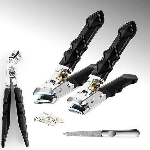 Goredny Orthoclip 2025 Upgraded Stainless Steel Nail Clippers，180° Wide-Mouth Bite, Splash-Proof Design，Double Configuration (Oblique & Flat Mouth)