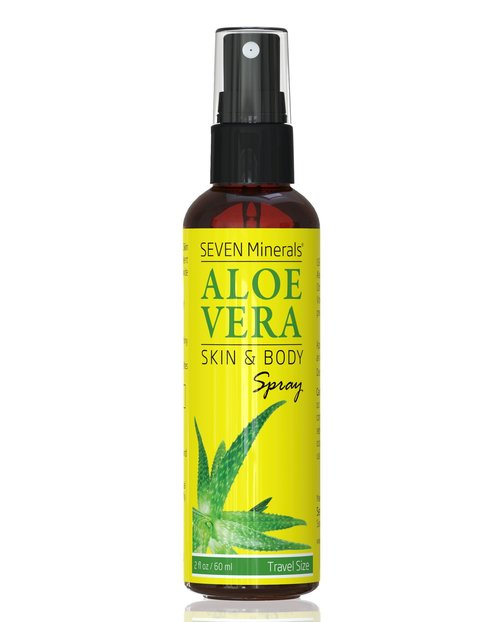 Seven Minerals Travel Size Organic Aloe Vera Spray with 100% Pure Aloe From Freshly Cut Aloe Plant, Not Powder - No Xanthan,So It Absorbs Rapidly With No Sticky Residue (2 fl oz) (Pack of 2)
