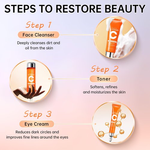 Vitamin C Skin Care Set for Women - 6PCS Skincare Gift Set With Facial Cleanser, Toner, Eye Cream, Serum, Lotion & Face Cream - Moisturizing Face Skin Care Kit for Anti-Wrinkle for All Skins