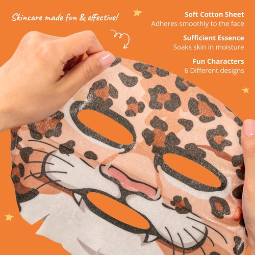 Epielle Character Face Mask Mystical Safari 12 Pack, Fun & Effective Korean Skin Care, Spa Party Favors, Stocking Stuffers, Birthday Gifts for Women, Thanksgiving Essentials