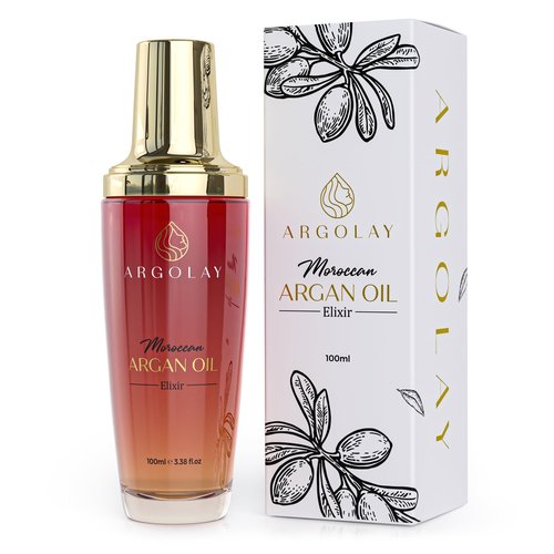 Argolay Moroccan Argan Oil Elixir, Lightweight, Nourishing & Vitamin-Rich, with Cold-Pressed Argan & Linseed Oils, for Shine, Frizz Control & Heat Protection, in a Premium Glass Bottle,100 mL (3.4 oz)