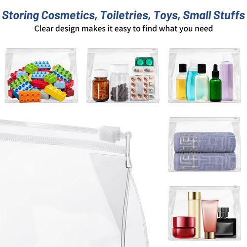 Ohuimrt 24 PCS Mini Clear Makeup Bags Bulk 7.9" x 5.9"x 2" Small Waterproof Travel Toiletry Bags Plastic Organizer Pouches with Zipper for Cosmetics, Swimsuit, Bikini, Women Men Vacation