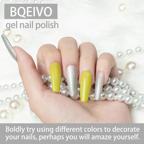 BQEIVO Gel Nail Polish 12 ml Dreamy,shimmery gel nail polish with lasting shine Cured with UV lamp Ideal for at-home manicure, beach parties, and nail art (Stardust Silver)