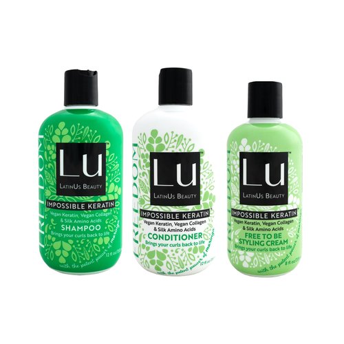 LATINUS BEAUTY FREEDOM Collection, Impossible Keratin Anti-Frizz Shampoo (12 oz) + Conditioner (12 oz) + Styling Cream (8 oz) for Curly, Wavy Hair