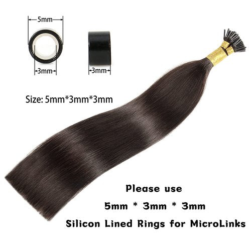 Jiameisi I Tip Hair Extensions Human Hair, 14inch 50g I-Tip Hair Extensions for Women Cold Fusion Extensions Itip Straight Real Human Hair #2 Dark Brown