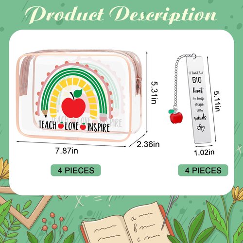 Sasylvia 8 Pcs Teacher Appreciation Gift Set Teacher Cosmetic Bag Waterproof Clear Makeup Bag Accessories Teacher Gifts from Students Graduation Birthday Gifts for Women (Bookmark Style)