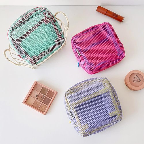 Molishan Small Cosmetic Bag with Double Layer Mesh, Mini Makeup Bag with Cute Bright Design Zippe Travel Toiletry Bag Green