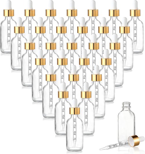 20 Pcs Clear Glass Dropper Bottle 120ml with Gold Accents & Marked Pipettes – Versatile for DIY Beauty, Herbal Remedies & Perfumes – Empty 4 oz Containers for Gifting & Travel Kits