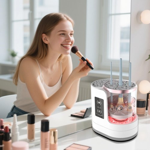 DXGSHSA 3 IN 1 Electric Makeup Brush Cleaner Dryer and Holder Combined with Timers, Automatic USB Cosmetic Brushes Cleaning Tool for Beauty Makeup Brush, Sponges, Eyeshadow, Contour