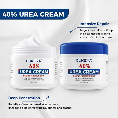 OUKEYA Urea Cream,NEW FORMULA Urea Cream 40 percent for Feet Maximum Strength,Dry Cracked Treatment Lotion for Knees & Elbows,Foot Dead Skin Cuticle Callus Remover Toenail Softener,5.29 oz（2 Packs