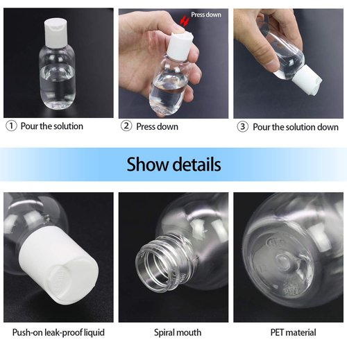 TRENDBOX 60ml / 2oz Empty Plastic Refillable Essentials Bottles with Disc Top Flip Cap - 6 Pack