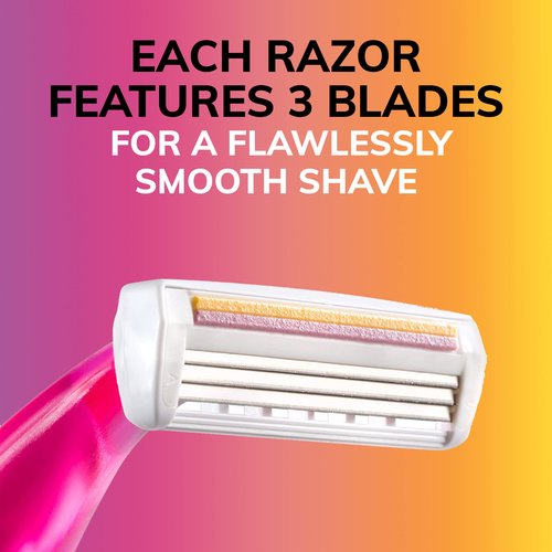 BIC Soleil Smooth Colors Women's Disposable Razors With Aloe Vera and Vitamin E Lubricating Strip, 3 Blades, 14 Count and 10 Count