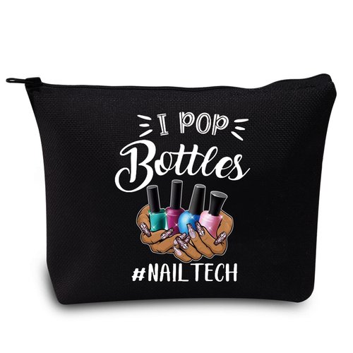 LEVLO Nail Technician Cosmetic Bag Manicurist Nail Tech Gift I Pop Bottles Nail Tech Make up Zipper Pouch Bag Nail Artist Gift (I Pop Bottles Black)