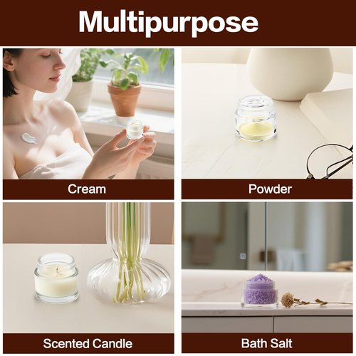 Seuqhck 70 Pack 10ml Small Clear Jars with Black Lids, Empty Glass Cosmetic Containers with Liners Round Bulk Airtight Cream Bottle for Beauty Product Samples, Travel, Storing Lotions, Essences