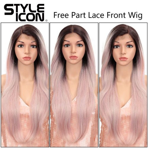 Style Icon Easy-360 Lace Wigs 28" Free Part Lace Frontal Wigs Ombre Pink Synthetic Wig(28", TT4/AMBRS)