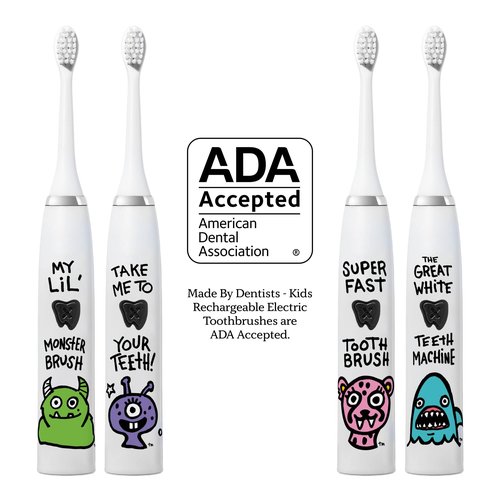 Made by Dentists Kids Electric Toothbrush - Rechargeable Vibrating Toothbrush with Timer, Includes 6 Replacement Heads, Gently Cleans Teeth, Girls and Boys, Kid & Toddlers Age 2+, Shark