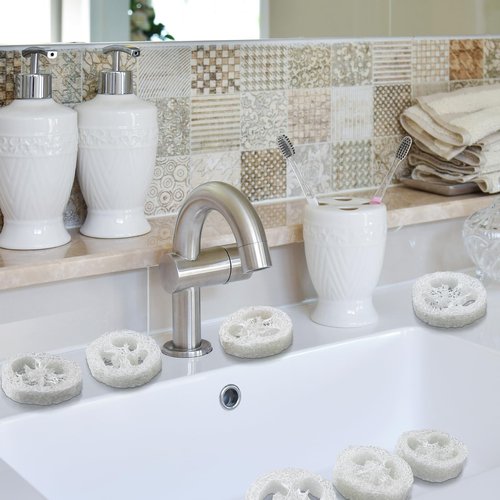 Bokon 120 Pcs Natural Loofah Slices for Soap Making Bulk Reusable Natural Loofah Sponge Organic Exfoliating Bath Shower Luffa Small Scrubber, Bright White