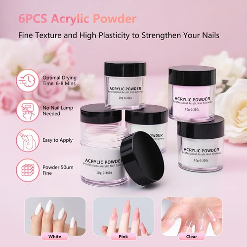 Acrylic Nail Kit for Beginners with Everything - Practice Hand for Acrylic Nails - 6PCS Nail Powder Liquid Set with UV Lamp - Professional Manicure Set in Pink Bag for Starter Home Salon (Purple-1)