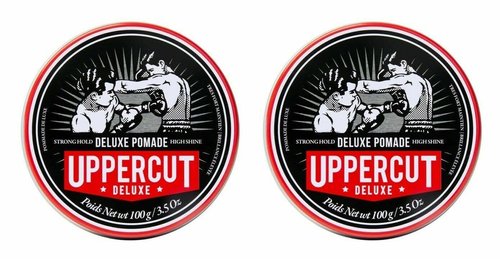 Uppercut Deluxe Pomade for Men, 3.5 oz/100g (2-PACK) – Strong Hold, High Shine Hair Pomade – Water-Based, Easy Washout – Classic Barber Styling for Slick Backs, Side Parts & Pompadours