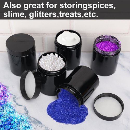 47 Packs 8 oz (250 ml) Black Plastic Jars with Lids, Plastic jars with Lids for Beads, Rhinestones, Sequins Cosmetics, Lotion, Cream, Ointments and More by KUKLIPJIM