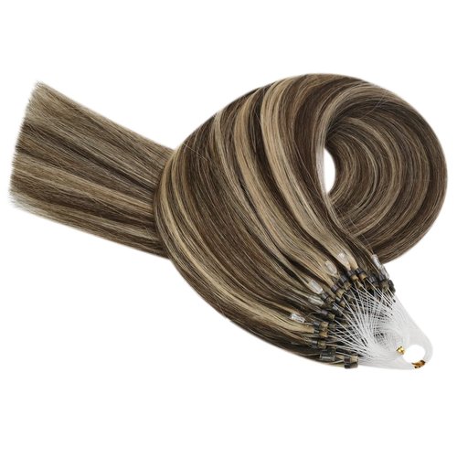 YoungSee Micro Hair Extensions Human Hair Brown Highlight Micro Ring Hair Extensions Dark Brown Highlight Blonde Micro Link Hair Extensions Human Hair Bead Hair Extensions Real Human Hair 18In 50s 50g