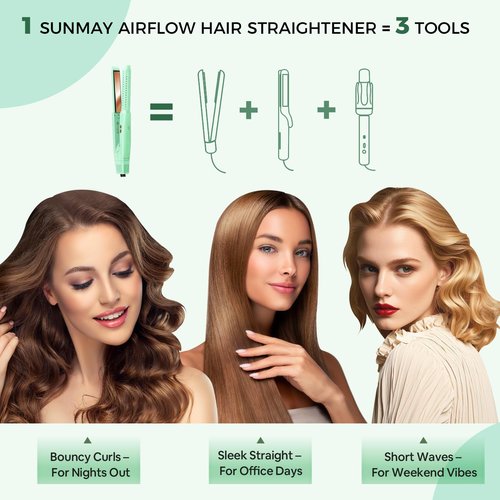 SUNMAY 360°Airflow Hair Straightener,0.95 Inch Titanium Straightener and Curler with Cooling Air Lock in Quick Style,Negative Ions Flat Iron Hair Straightener for Women,Dual Voltage,Auto Shut Off