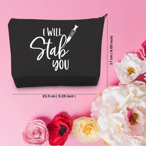 TSOTMO Nurse Gift Nursing Graduation Gifts Nurses Practitioner Bag I Will Stab You Cosmetic Bag Nurses Day Gift (Stab BLK)