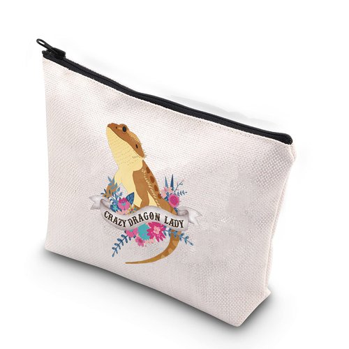 WCGXKO Bearded Dragon Lover Gift Crazy Bearded Dragon Lady Makeup Bag for Bearded Dragon Mom (Crazy Dragon Lady)