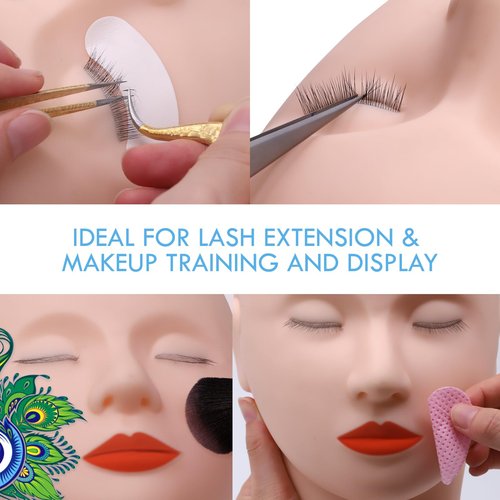 Miuffue Lash Mannequin Head with 3 Lash Layers, Practice Training Manikin for Makeup and Eyelash Extensions, Soft-Touch Silicone Rubber Flat Doll Head