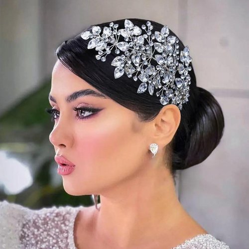 Mpoikba 2 PCS Wedding Headpiece for Bride, Handmade Bridal Hair Accessories, Rhinestone Bride Headband