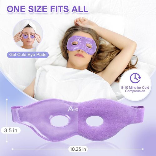 Atsuwell Cooling Ice Face Eye Mask Set for Dark Circles and Puffiness, 6 Gel Cold Packs for Face, Eyes, Soft Plush Lining Ice Pads Cold Compress, Relaxation, Cool Bag Included