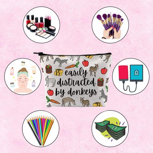 TSOTMO Donkey Owner Gift Easily Distracted By Donkeys Themed Zipper Cosmetic Bag (by donkeys)