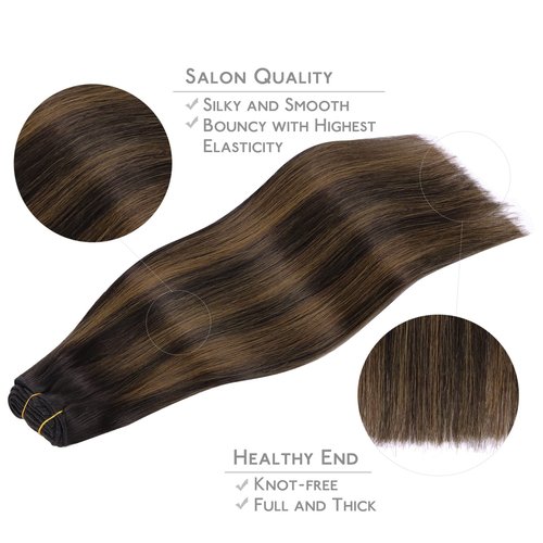 WENNALIFE Clip in Hair Extensions Real Human Hair, 12 Inch 80g 7pcs Remy Hair, Balayage Natural Black to Chestnut Brown Straight Natural Extensiones De Cabello Humano Con Clip Ins