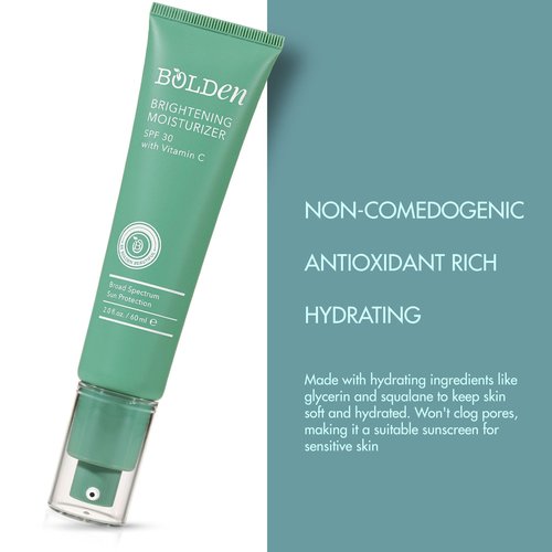 Bolden Brightening Face Moisturizer with SPF 30 & Vitamin C - Broad Spectrum UVA/UVB Hydrating Moisturizer Face Cream for Women - Applies Clear without Chalky Residue & Fade Dark Spots - 2.0FL Oz