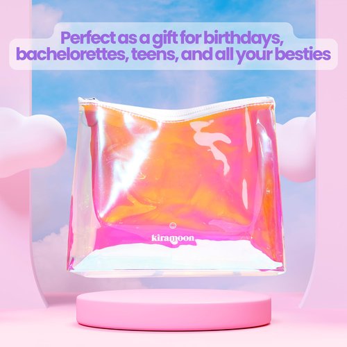 Kiramoon Magic Pouch Cute Clear Iridescent Holographic Makeup Bag Toiletry Cosmetic Bag Gifts for Women Girls Teens Friends Bachelorette Rainbow Waterproof