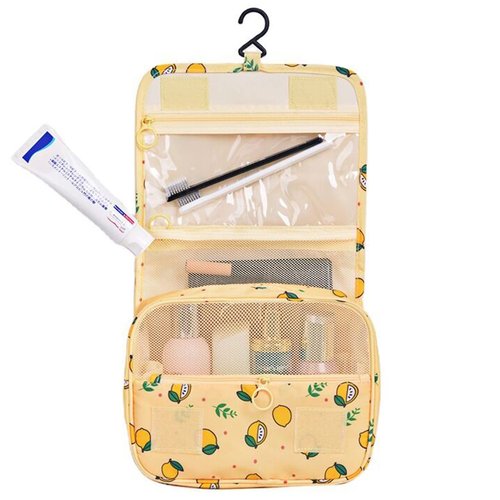 SxoSyo Premium Toiletry Bag for Women Hanging Makeup Organizer Travel Bag for Toiletries Cosmetic Bags Waterproof Shower Bathroom Bag with Hook (Yellow lemon)
