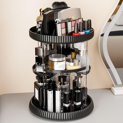 Yieach Rotating Makeup Organizer,Adjustable Spinning Skincare Organizer,Counter Top,Vanity Organizers and Storage for Brush,Perfume,Bathroom Lazy Susan Organizer for Skin Care,Beauty Product,Black