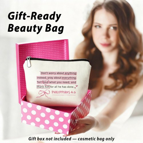 LIANGW Pink Christian Makeup Bag & Travel Pouches for Toiletries, Bible Verse Pink Bow Cosmetic Bag for Women, Christian Gifts for Women, Religious Scripture Small Toiletry Bags Zipper Makeup Pouch