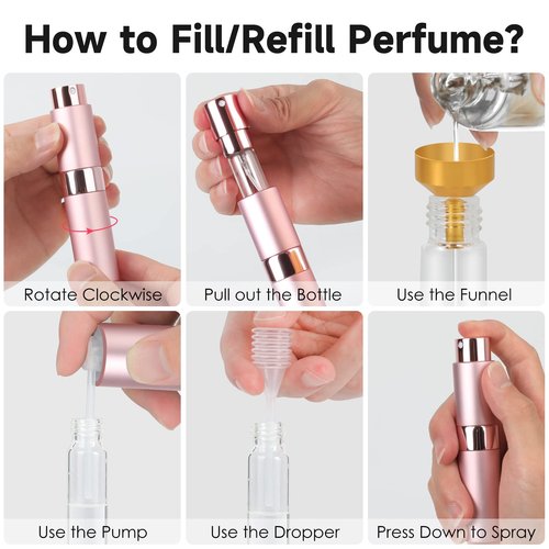 Saiveina 8ml Travel Refillable Perfume Bottles, Mini Cologne Perfume Spray Bottle, Empty Pocket Perfume for Travel and Outgoing(5 Pack)