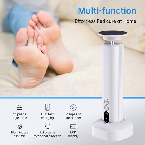 Electric Foot Callus Remover Rechargeable, 6 Speeds, Charging Base, Portable Electric Foot File Pedicure Tools for Dead Skin & Cracked Heel