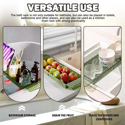 Wshxjzyay Acrylic Bathtub Tray for Large Soaking Tub, Tub Tray for Bathtub Expandable for Women Relaxing with Anti-Slip mat (Green)